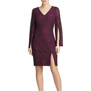 DKNY Split-sleeve Lace Dress Currant/aubergine